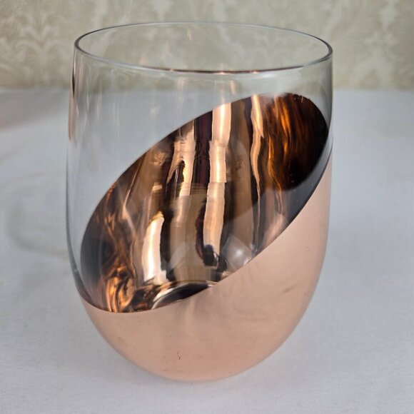 Set of 5 Copper Accent Stemless Wineglasses Contemporary Style Dining Gift - Picture 8 of 10